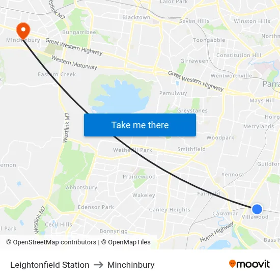 Leightonfield Station to Minchinbury map