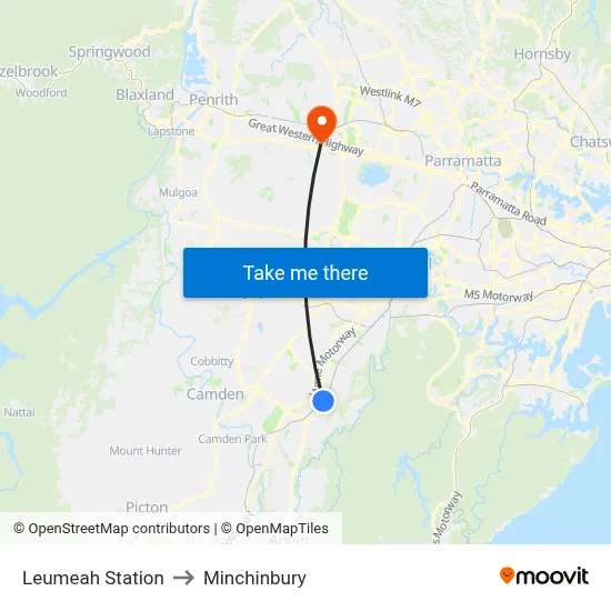Leumeah Station to Minchinbury map