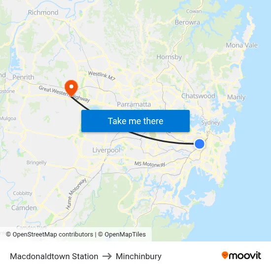 Macdonaldtown Station to Minchinbury map