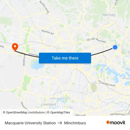 Macquarie University Station to Minchinbury map