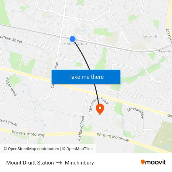 Mount Druitt Station to Minchinbury map