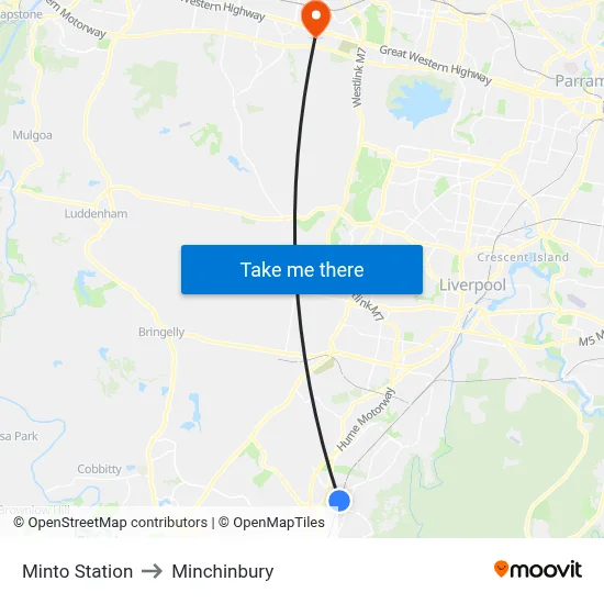 Minto Station to Minchinbury map