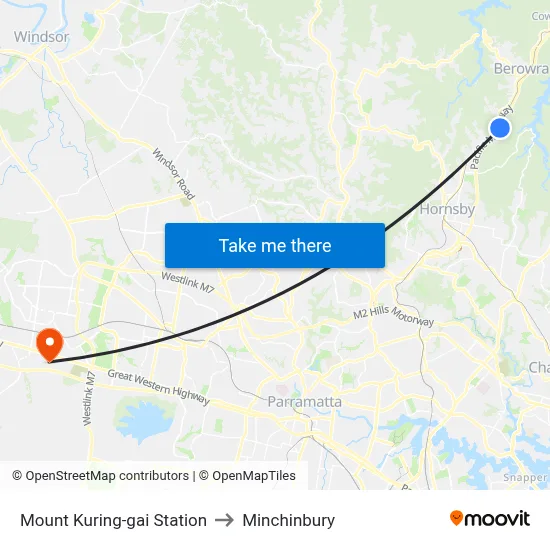 Mount Kuring-gai Station to Minchinbury map