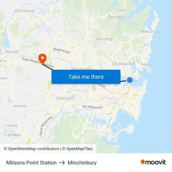 Milsons Point Station to Minchinbury map