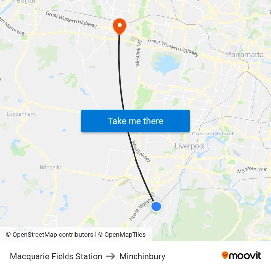 Macquarie Fields Station to Minchinbury map