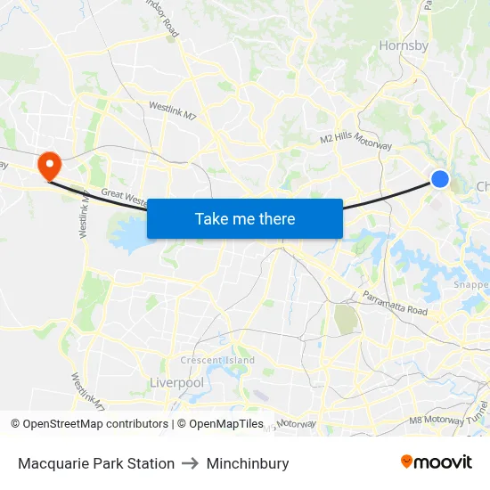 Macquarie Park Station to Minchinbury map