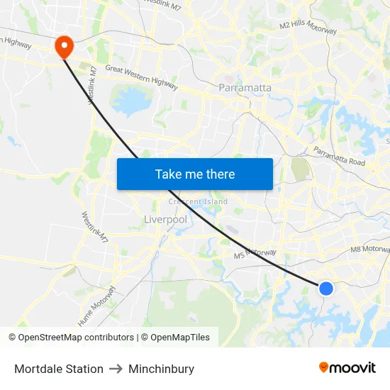 Mortdale Station to Minchinbury map