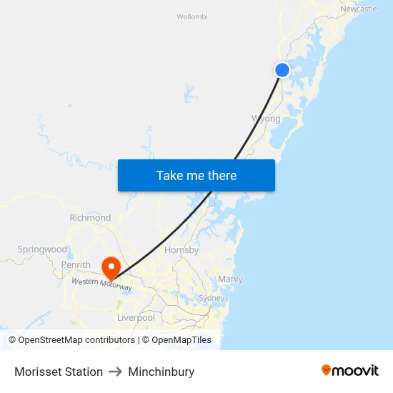 Morisset Station to Minchinbury map