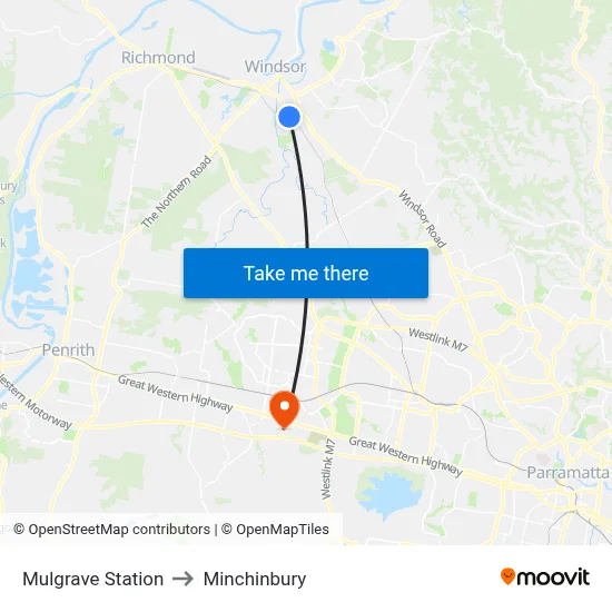 Mulgrave Station to Minchinbury map