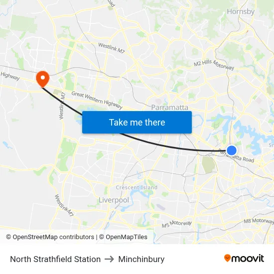 North Strathfield Station to Minchinbury map