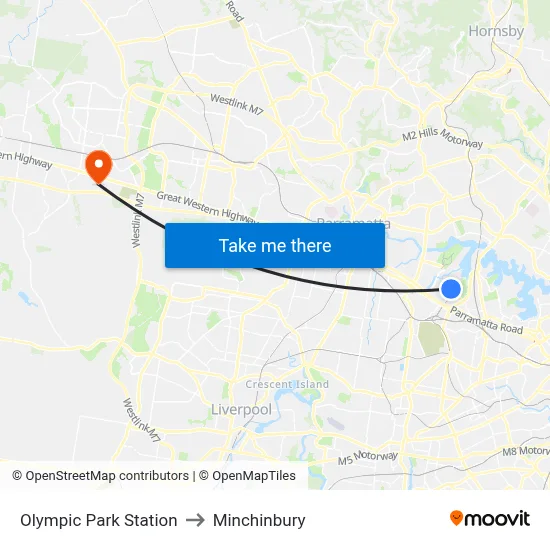 Olympic Park Station to Minchinbury map