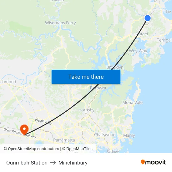 Ourimbah Station to Minchinbury map