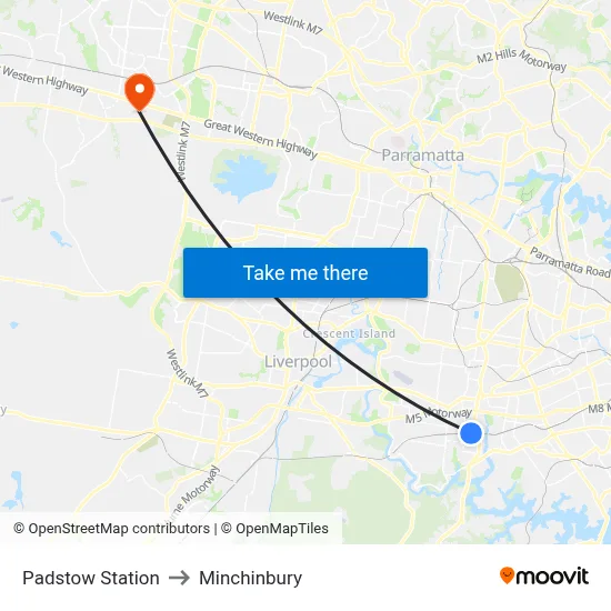 Padstow Station to Minchinbury map
