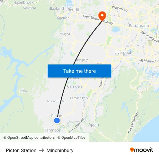 Picton Station to Minchinbury map