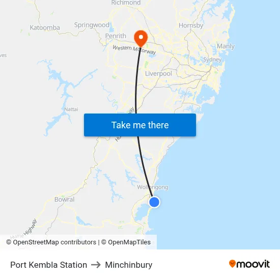 Port Kembla Station to Minchinbury map