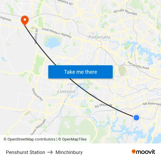 Penshurst Station to Minchinbury map