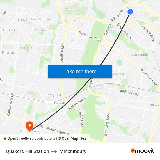 Quakers Hill Station to Minchinbury map