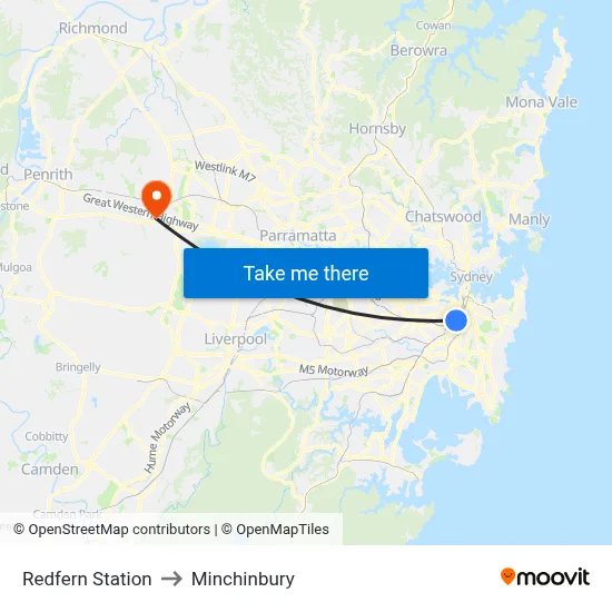 Redfern Station to Minchinbury map