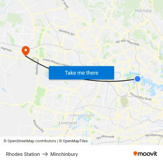 Rhodes Station to Minchinbury map