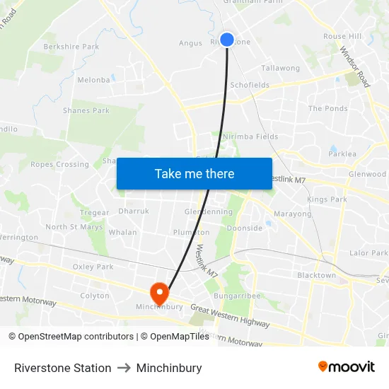 Riverstone Station to Minchinbury map