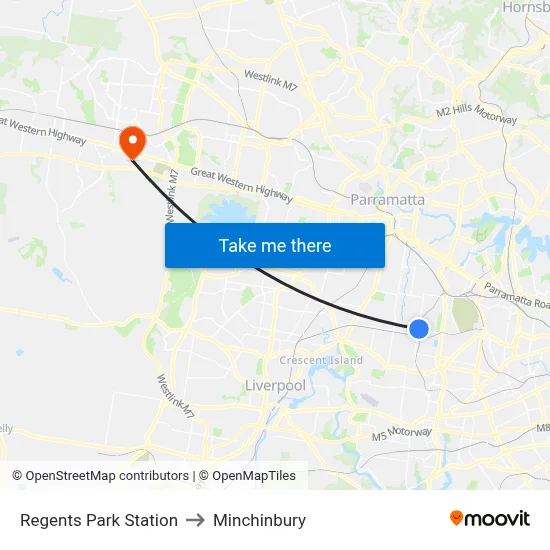 Regents Park Station to Minchinbury map