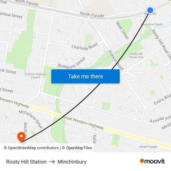 Rooty Hill Station to Minchinbury map