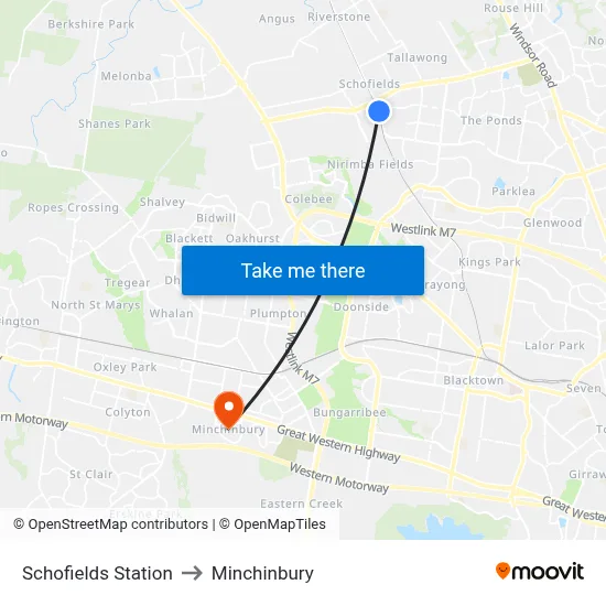 Schofields Station to Minchinbury map