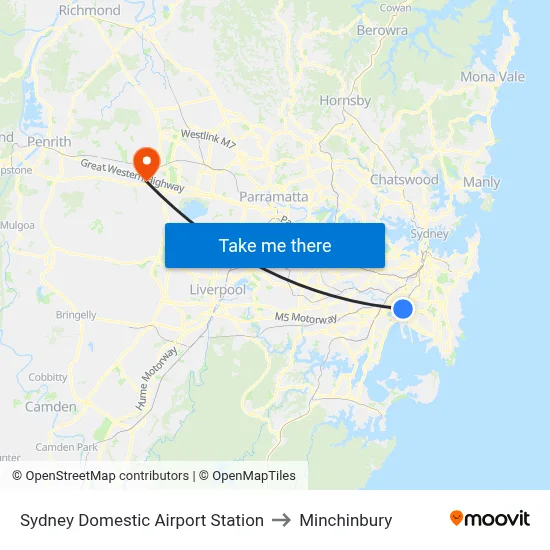 Sydney Domestic Airport Station to Minchinbury map