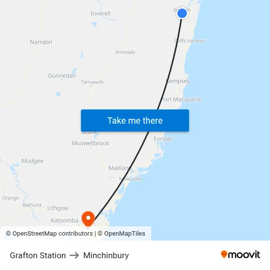 Grafton Station to Minchinbury map