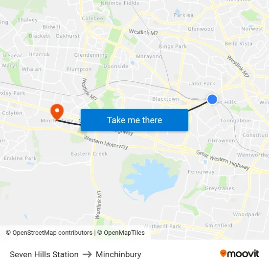 Seven Hills Station to Minchinbury map