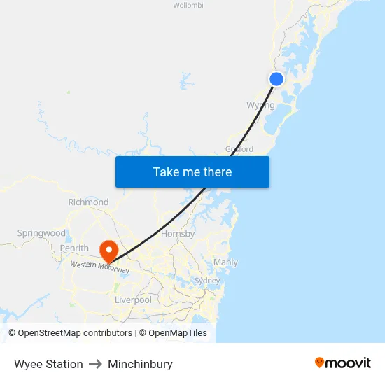 Wyee Station to Minchinbury map