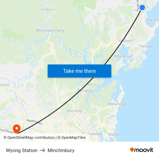 Wyong Station to Minchinbury map