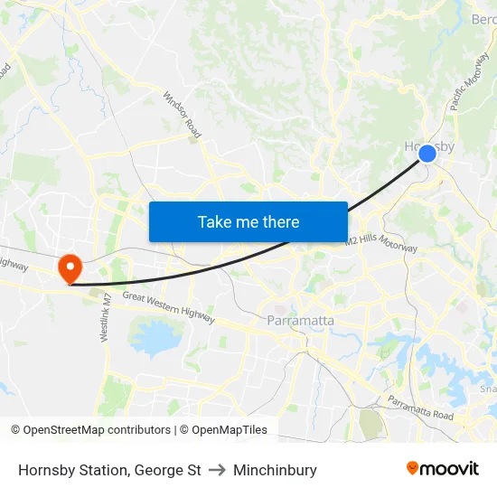 Hornsby Station, George St to Minchinbury map