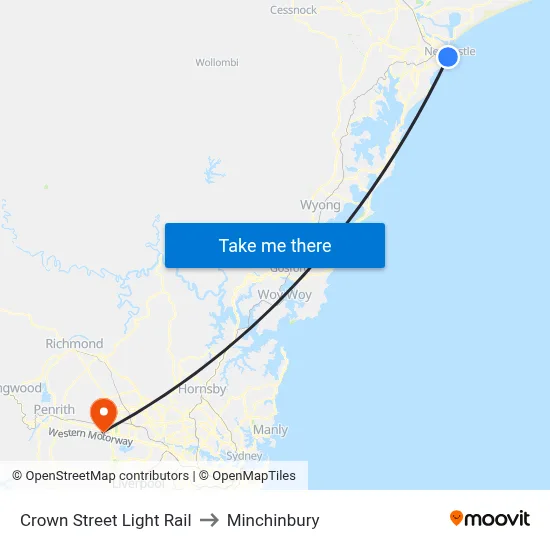 Crown Street Light Rail to Minchinbury map