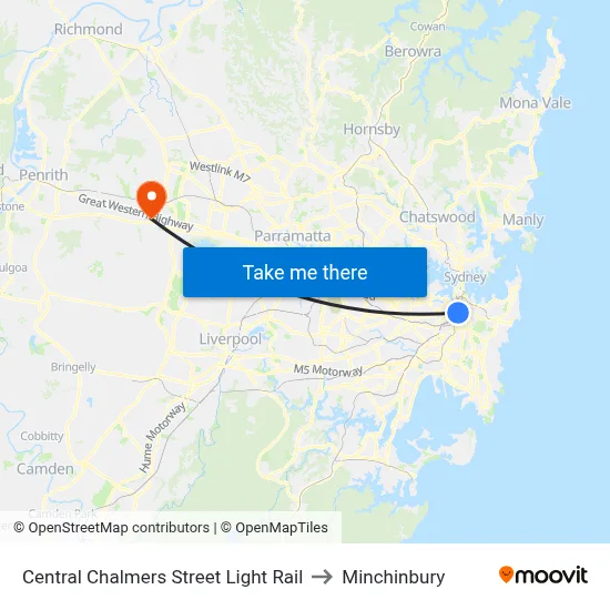 Central Chalmers Street Light Rail to Minchinbury map