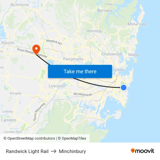 Randwick Light Rail to Minchinbury map