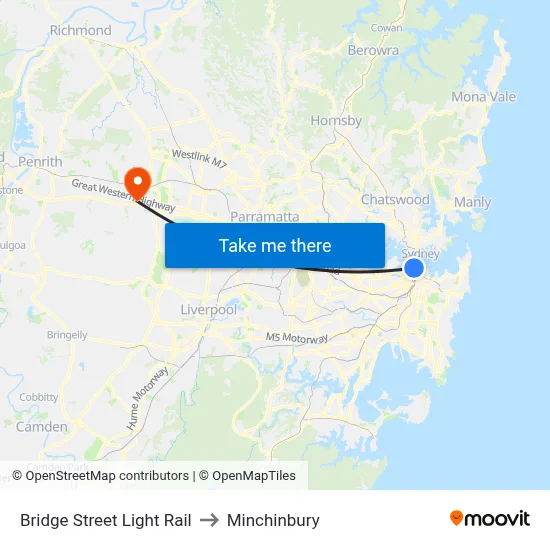 Bridge Street Light Rail to Minchinbury map