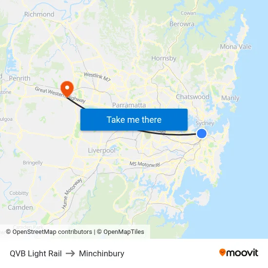 QVB Light Rail to Minchinbury map