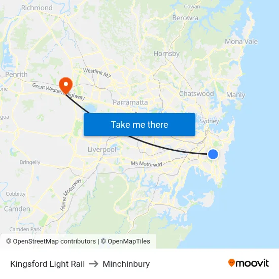 Kingsford Light Rail to Minchinbury map