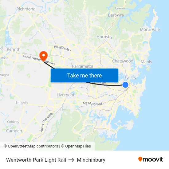 Wentworth Park Light Rail to Minchinbury map