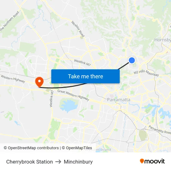 Cherrybrook Station to Minchinbury map