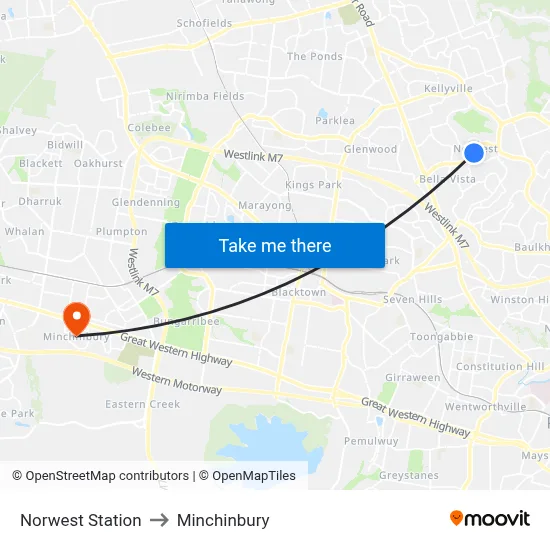 Norwest Station to Minchinbury map
