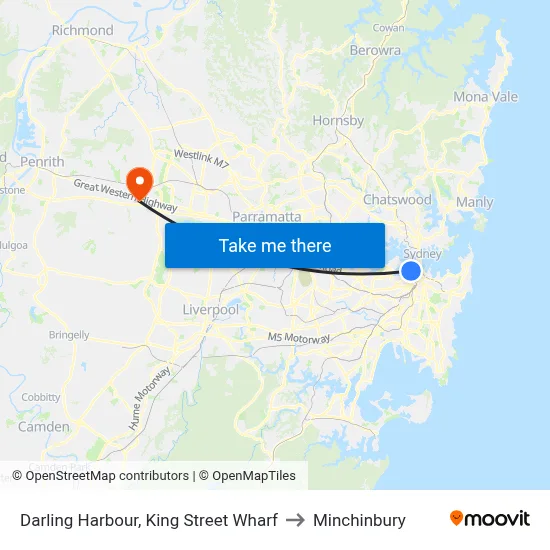 Darling Harbour, King Street Wharf to Minchinbury map