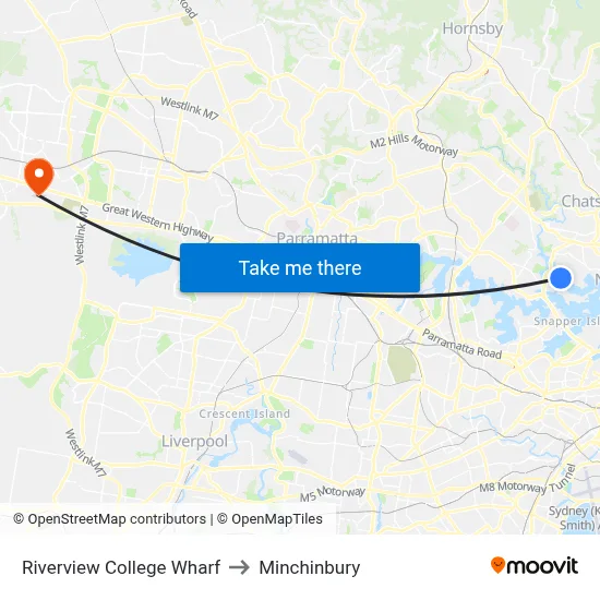 Riverview College Wharf to Minchinbury map