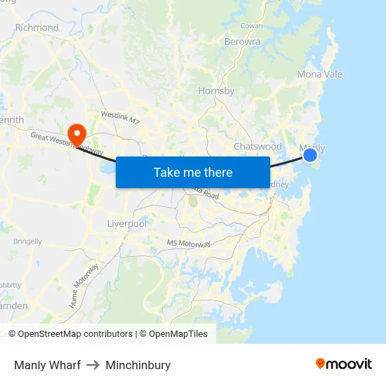 Manly Wharf to Minchinbury map