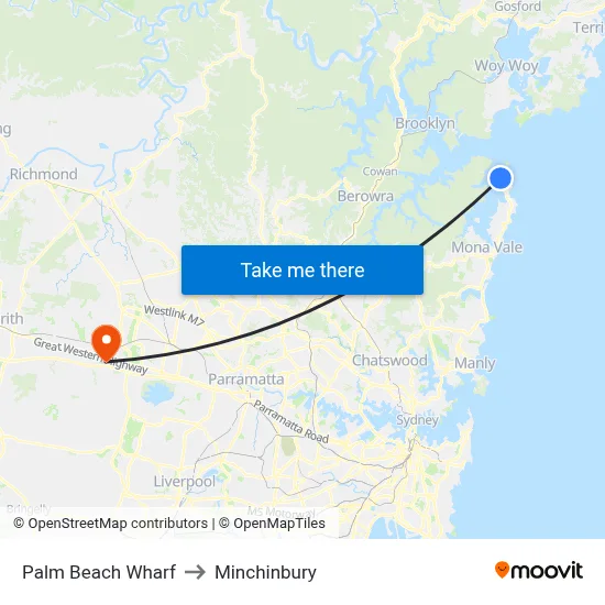 Palm Beach Wharf to Minchinbury map