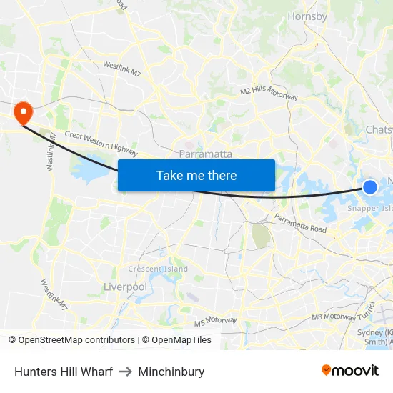 Hunters Hill Wharf to Minchinbury map