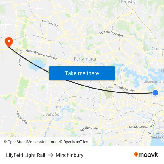 Lilyfield Light Rail to Minchinbury map