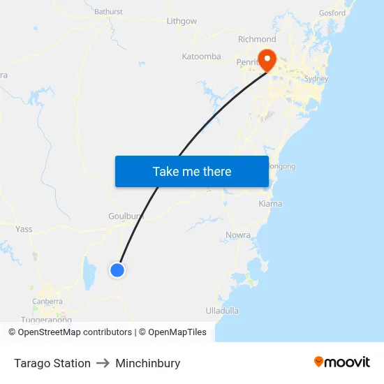 Tarago Station to Minchinbury map