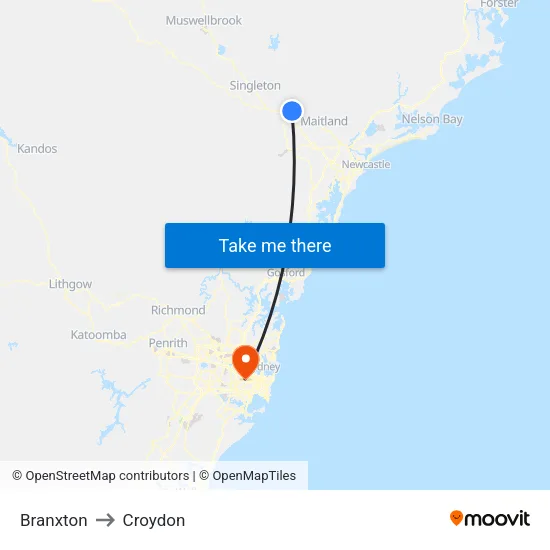 Branxton to Croydon map